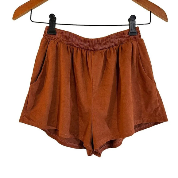 Windsor Burnt Orange Shorts Size Small Elastic Waistband Pockets Faux Suede - Picture 1 of 6